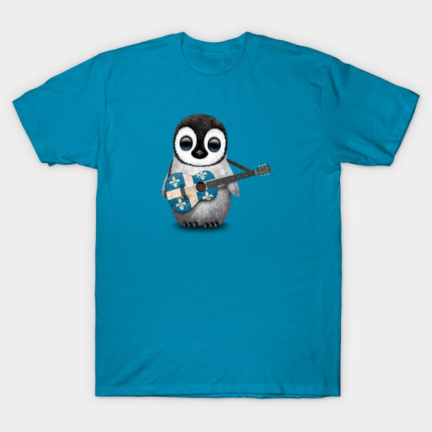 Baby Penguin Playing Quebec Flag Guitar T-Shirt by jeffbartels